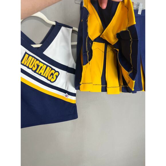 AUTHENTIC 2 PIECE CHEERLEADER DANZ TEAM UNIFORM "MUSTANGS" Small Blue Yellow - Picture 6 of 12